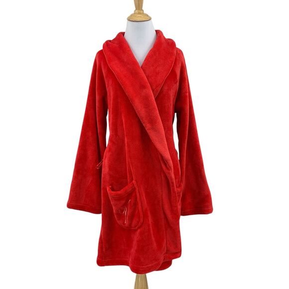 Victoria's Secret Robe Womens M Medium Red Plush Fuzzy Open Front Short *READ - Picture 1 of 16
